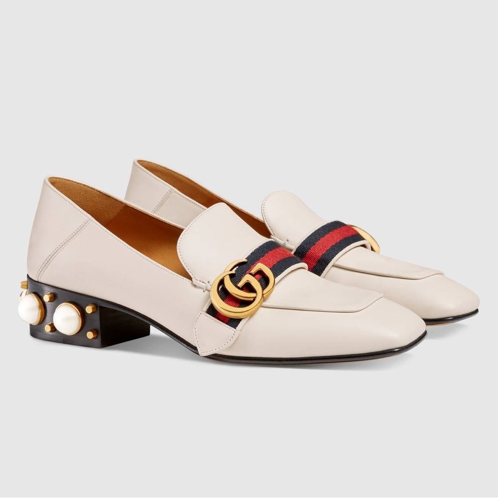 ✨Sold✨ NIB Gucci Authentic Peyton Web Stripe Leather Loafers Size 6.5 7.5 - Picture 2 of 10